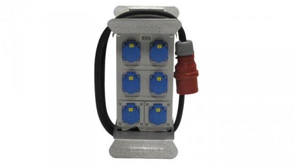 Rozdzielnica budowlana elCARRY C32-0006 IP44 w stojaku, 2m H07RN-F 5G4 z wtyczką CEE 32A-5P, 6x gniazdo GK 230V 16A, RCCB 30mA 4