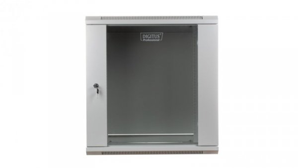 Szafa wisząca jednosekcyjna 19 cali 12U 635/600/450mm drzwi szklane szara (RAL 7035) niezmontowana DN-WU19 12U/450