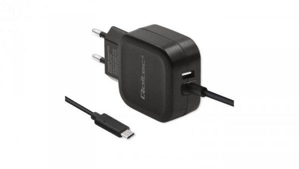 Qoltec Ładowarka sieciowa 17W 5V 3.4A USB + USB typ C