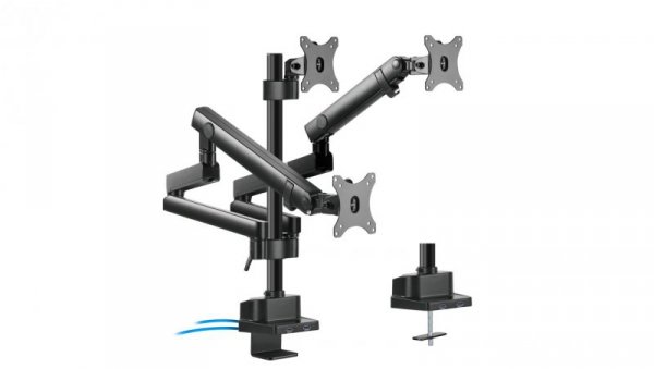 Uchwyt biurkowy na 3 monitory LCD LED z 2x USB 3.0 Maclean MC-811 17-27cala 3x7kg vesa 75x75 oraz 100x100 MC-811