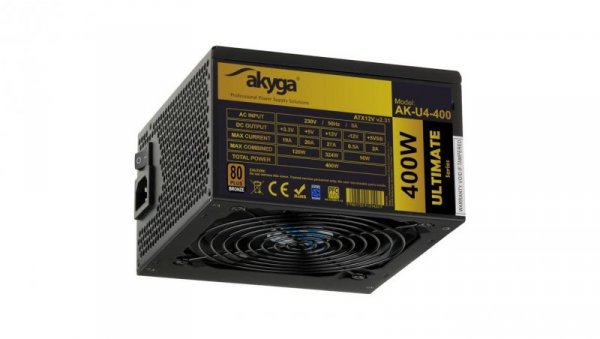 Zasilacz ATX 400W Akyga AK-U4-400 P4+4 PCI-E 6 pin 6+2 pin 6x SATA APFC 80+ Bronze FAN 12cm