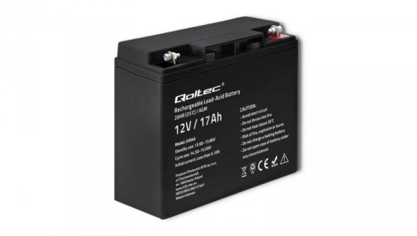 Qoltec Akumulator AGM 12V 17Ah Bezobsługowy Wydajny LongLife do UPS, skutera