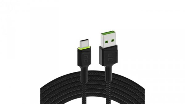 Kabel Green Cell GC Ray USB - USB-C 120cm, zielony LED, szybkiego ładowanie Ultra Charge, QC 3.0