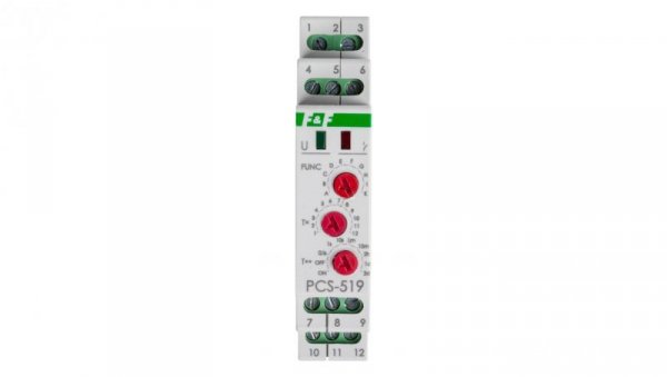 Przekaźnik czasowy 2P 8A 0,1sek-576h 230V AC, 24V AC/DC wielofunkcyjny PCS-519DUO
