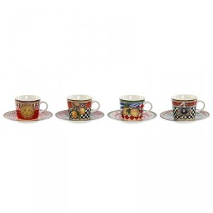 Zestaw filiżanek i talerzyków Home ESPRIT Żółty Czerwony Porcelana 12,5 x 12,5 x 1,5 cm (4 Sztuk)