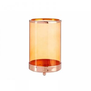 Świeczniki Miedź Bursztyn Cylinder 12,2 x 19,5 x 12,2 cm Metal Szkło