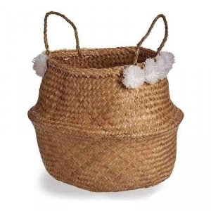 Kosz Gift Decor SG0100117301ME Biały Brązowy Naturalny Pałka wodna 8 L Pompony