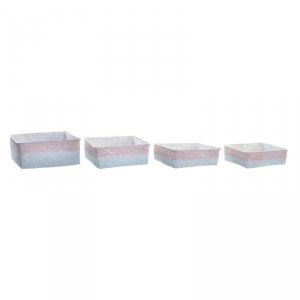 zestaw koszyków DKD Home Decor Poliester 8,5 cm 26 x 26 x 9 cm Naturalne Włókno Boho Śródziemnomorski (4 Części)