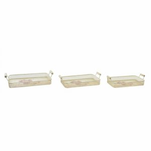 zestaw tacek DKD Home Decor Różowy Metal Aluminium 8 cm 40 x 21 x 8 cm (3 Sztuk)