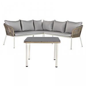 Meble ogrodowe DKD Home Decor Biały Jasnobrązowy 190 x 190 x 70 cm