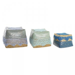 zestaw koszyków DKD Home Decor Bawełna Bambus (22 x 27 x 27 cm)