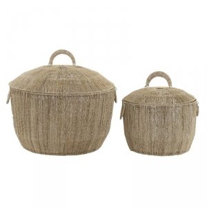 zestaw koszyków DKD Home Decor Brązowy Wielokolorowy Naturalny Juta Metal Boho 51 x 51 x 48 cm