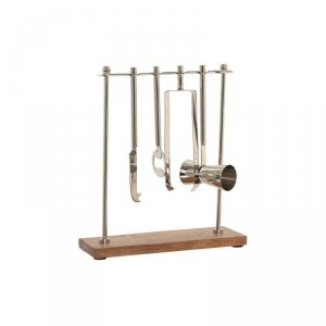 Zestaw do Koktajli DKD Home Decor 25,5 x 9 x 30 cm Naturalny Srebrzysty Stal nierdzewna Drewno akacjowe