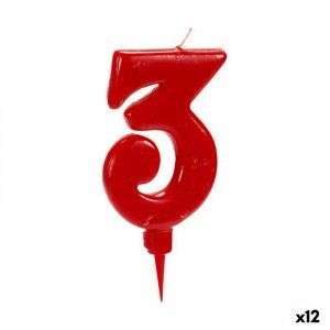 Świeca Urodziny Czerwony Cyfry 3 (12 Sztuk)