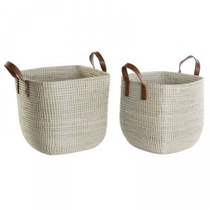 zestaw koszyków DKD Home Decor Naturalny Jasnobrązowy Poliuretan Trawa morska 38 x 38 x 35 cm
