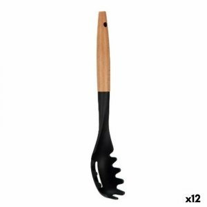 Łyżka do serwowania makaronu Kinvara KT190072-6 PBT Czarny Naturalny Drewno 6 x 33,5 x 6 cm (12 Sztuk)
