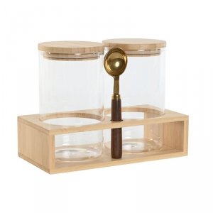 2 pojemniki masy Home ESPRIT Złoty Naturalny Bambus Szkło borokrzemowe 24 x 12 x 18,5 cm