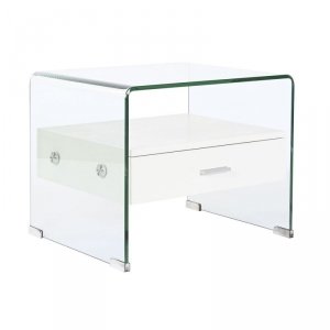 Stolik Nocny DKD Home Decor Biały Przezroczysty Szkło Drewno MDF 50 x 40 x 45,5 cm