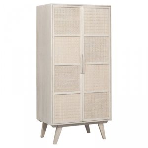 Kredens Home ESPRIT Biały Rattan Drewno mango 87 x 55 x 178 cm