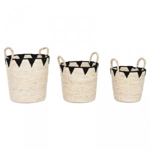 zestaw koszyków Home ESPRIT Czarny Naturalny Naturalne Włókno Boho 37 x 37 x 43 cm (3 Części)