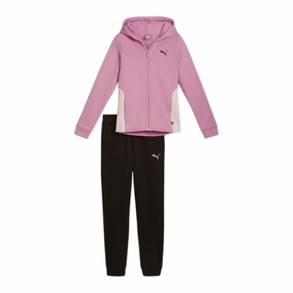 Dres Dziecięcy Puma Hooded Sweat Suit Fleece Cl Czarny Różowy 2 Części