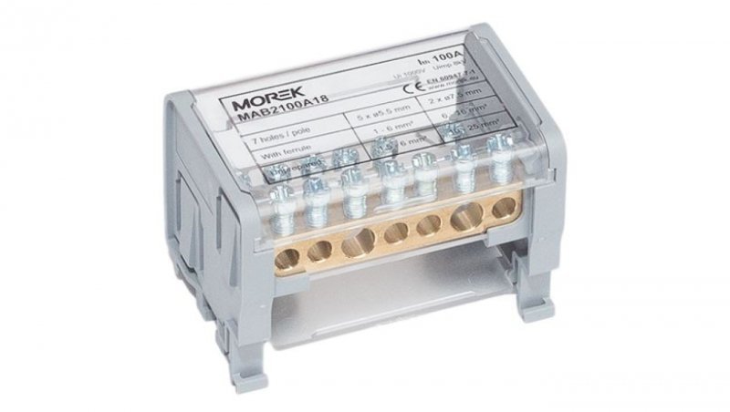 Blok dystrybucyjno-rozdzielczy MOBLOCK 2-polowy 100A-7, 2x25mm2 + 5x6mm2, TS35