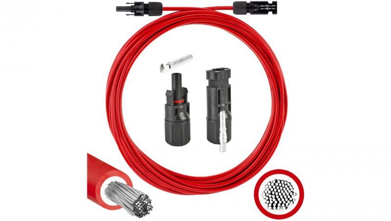 Przedłużacz solarny kabel 4mm2 z wtykami typu MC4 czerwony 20m