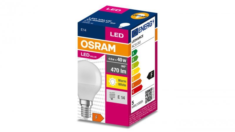 Żarówka LED E14 4,9W/830 E14 VALUE CL P FR 40 non-dim 4,9W/830 4058075630376