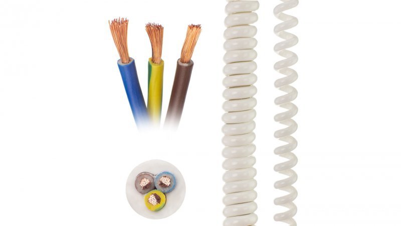 Przewód OMY spiralny H03VVH8-F 3x1 0,55m / 2,7m biały