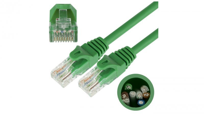 Patchcord UTP kat.5e kabel sieciowy LAN 2x RJ45 linka zielony 0,25m NEKU