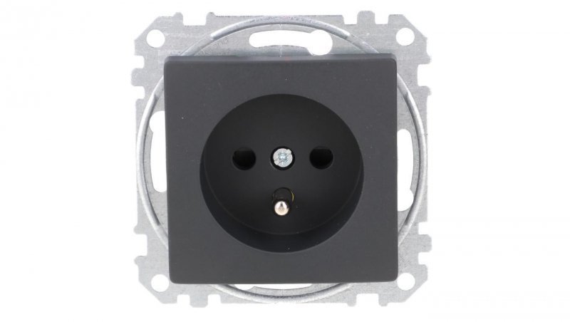 Sedna Design Gniazdo 2P+PE z przesłonami (zaciski bezgwintowe) czarny antracyt SDD114012