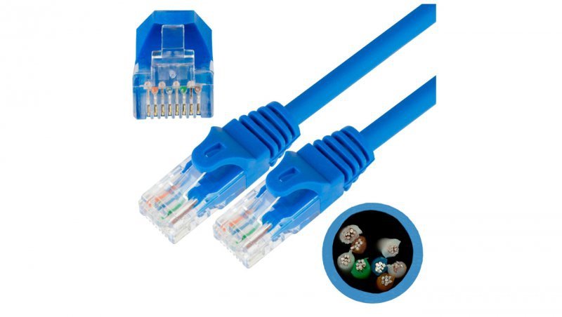 Patchcord UTP kat.5e kabel sieciowy LAN 2x RJ45 linka niebieski 1m NEKU