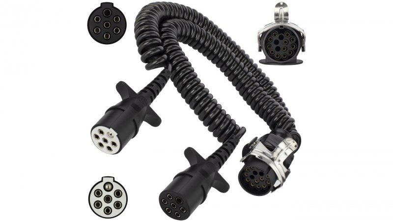 Spiralny adapter kablowy QLY-s do naczepy 24V wtyk 15-pin / 2 zalewane wtyki 7-pin typu N+S 4m