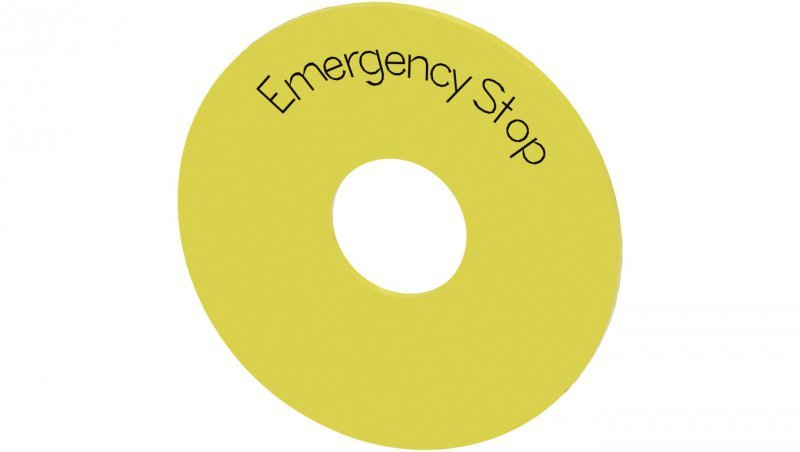 Etykieta podkładkowa żółta z inskrypcją: emergency stop średnica zewn. 75mm wewn. 225mm grubość 2mm 3SU1900-0BB31-0DA0