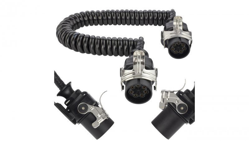 Przewód spiralny QLY-s kabel do naczepy zakończony wtykami 7-pin do systemu EBS / ABS 24V 4m