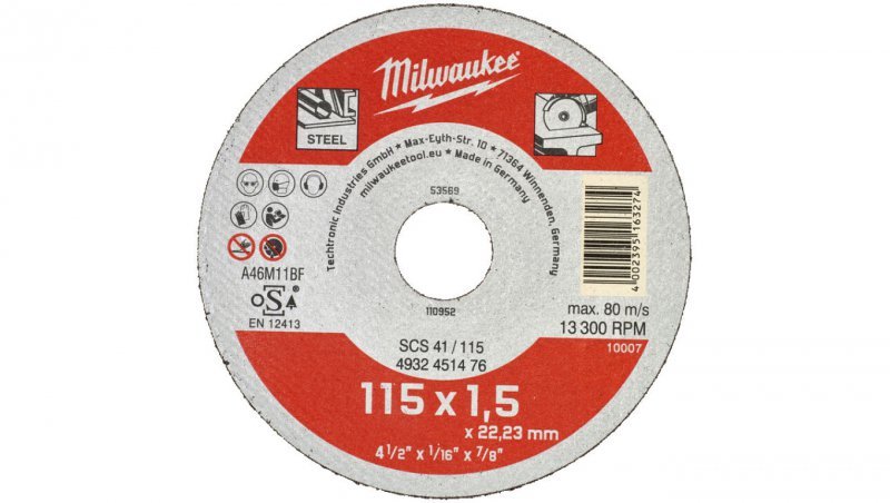 Tarcza tnąca do metalu 115x1,5mm CONTRACTOR MILWAUKEE