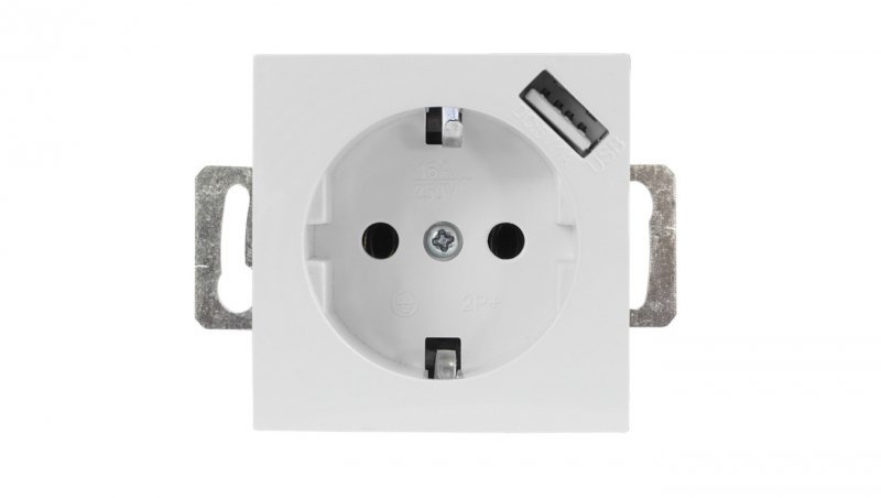 QUADRA GNIAZDKO POJEDYNCZE Z UZIEMIENIEM SCHUKO Z GNIAZDEM USB BIAŁE DO RAMKI