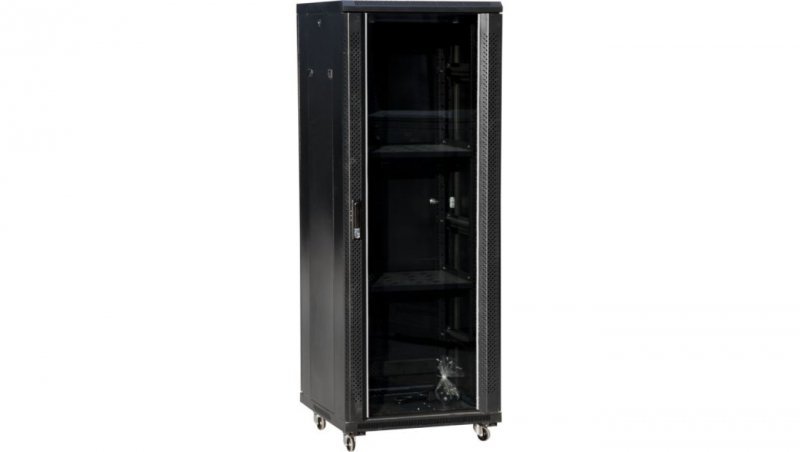 Szafa teleinformatyczna 19 42U 800x800, drzwi jednoskrzydłowe, zamek, czarna FLAT PACK SS-42U-800-800-01-C