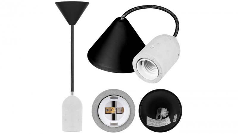 Lampa wisząca zwis sufitowy E27 betonowa czarna