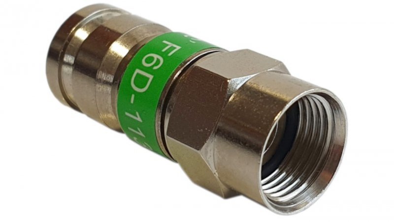 Wtyk antenowy F kompresyjny PCT zielony na przewód Triset-113 TC6 Trishield 3SH75