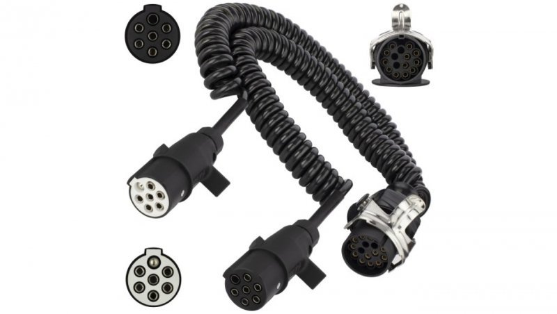 Spiralny adapter kablowy QLY-s do naczepy 24V wtyk 15-pin / 2 plastikowe wtyki 7-pin typu N+S 4m