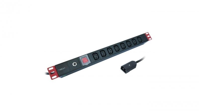 Listwa Zasilająca Rack 1U 8x Gniazdo C13 Kabel C14 do UPS 2m