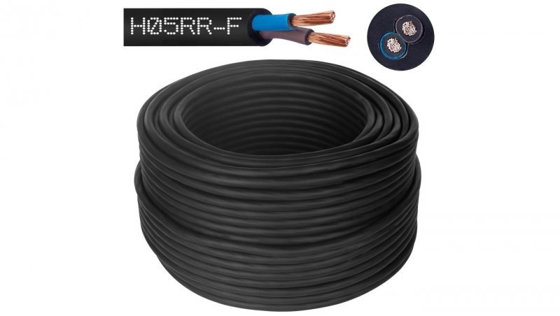 Przewód w gumie H05RR-F / OW 2x1 300/500V Elektrokabel /1000m/