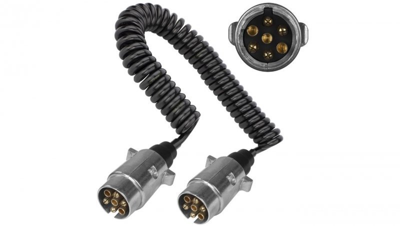 Przewód spiralny QLY-s kabel do przyczepy zakończony metalowymi wtykami 7-pin 12V 3m