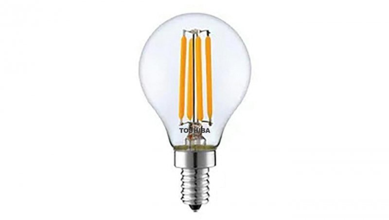 Toshiba Żarówka E14 P45 led 4,5W 2700K DIM ściemnialna RETRO Vintage filament 470lm mała kulka