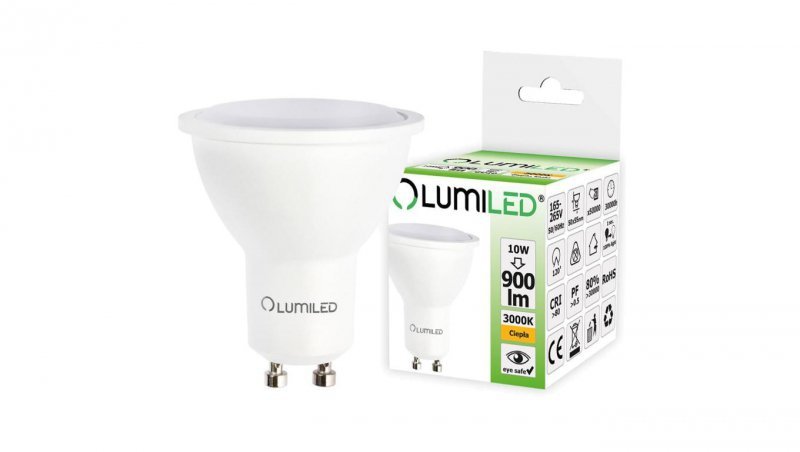Żarówka LED GU10 10W = 80W 900lm 3000K Ciepła 120 LUMILED