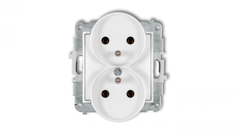 ICON Mechanizm gniazda podwójnego do ramki z uziemieniem 2x(2P+Z) (bez przesłon torów prądowych) biały mat 25IGPR-2z