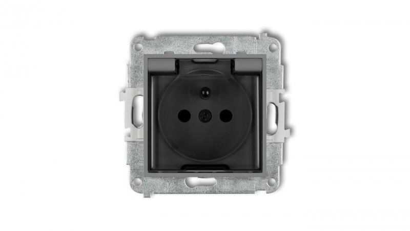 ICON Mechanizm gniazda bryzgoszczelnego z uziemieniem 2P+Z (klapka dymna, przesłony torów prądowych) szary mat 27IGPB-1zdp