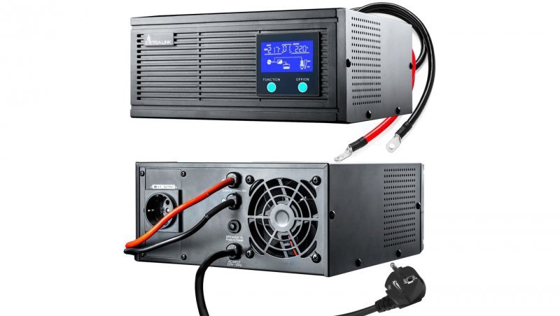 Inwerter Czysta sinusoida, napięcie akumulatora 12V DC Extralink Piorun 1200VA/1000W