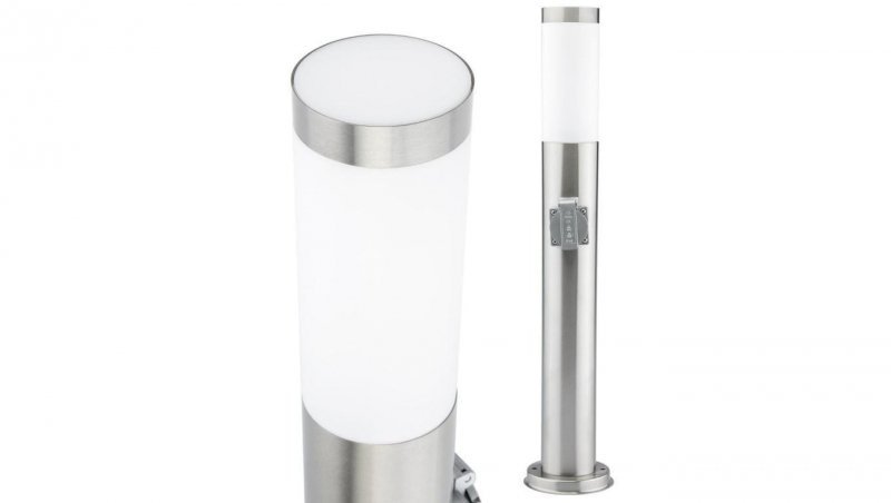 Lampa Ogrodowa Zewnętrzna E27 SREBRNY SŁUPEK 65cm z Gniazdem 230V r